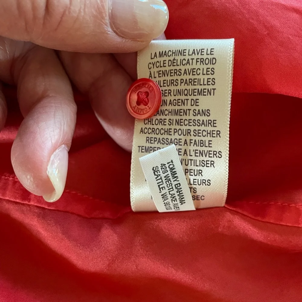 TOMMY BAHAMA CORAL 100% SILK BLOUSE Size XL Long Sleeved Button Down - Picture 10 of 14